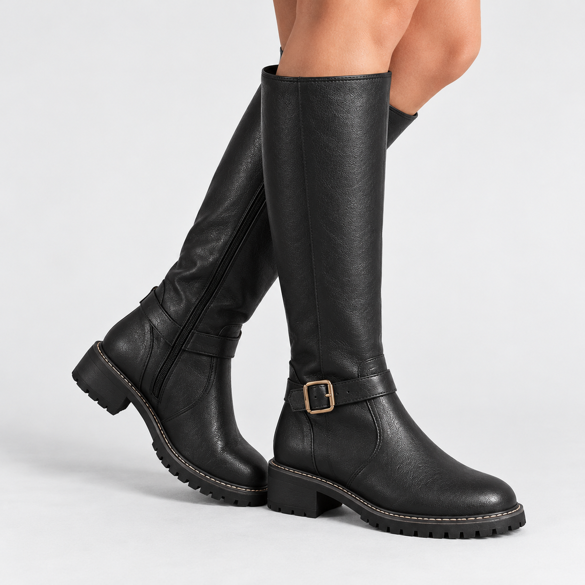 Arianne Comfort Buckle Knee-High Boots | Emory & Blanc