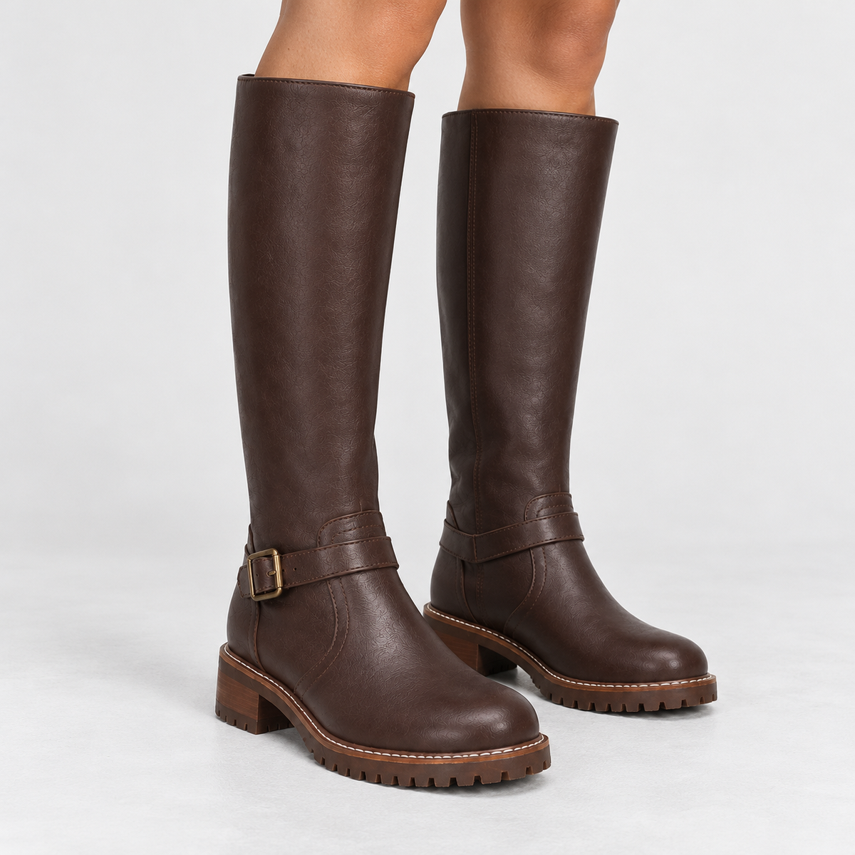 Arianne Comfort Buckle Knee-High Boots | Emory & Blanc