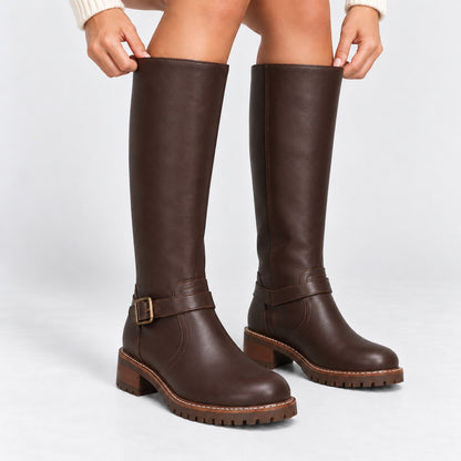 Arianne Comfort Buckle Knee-High Boots | Emory & Blanc