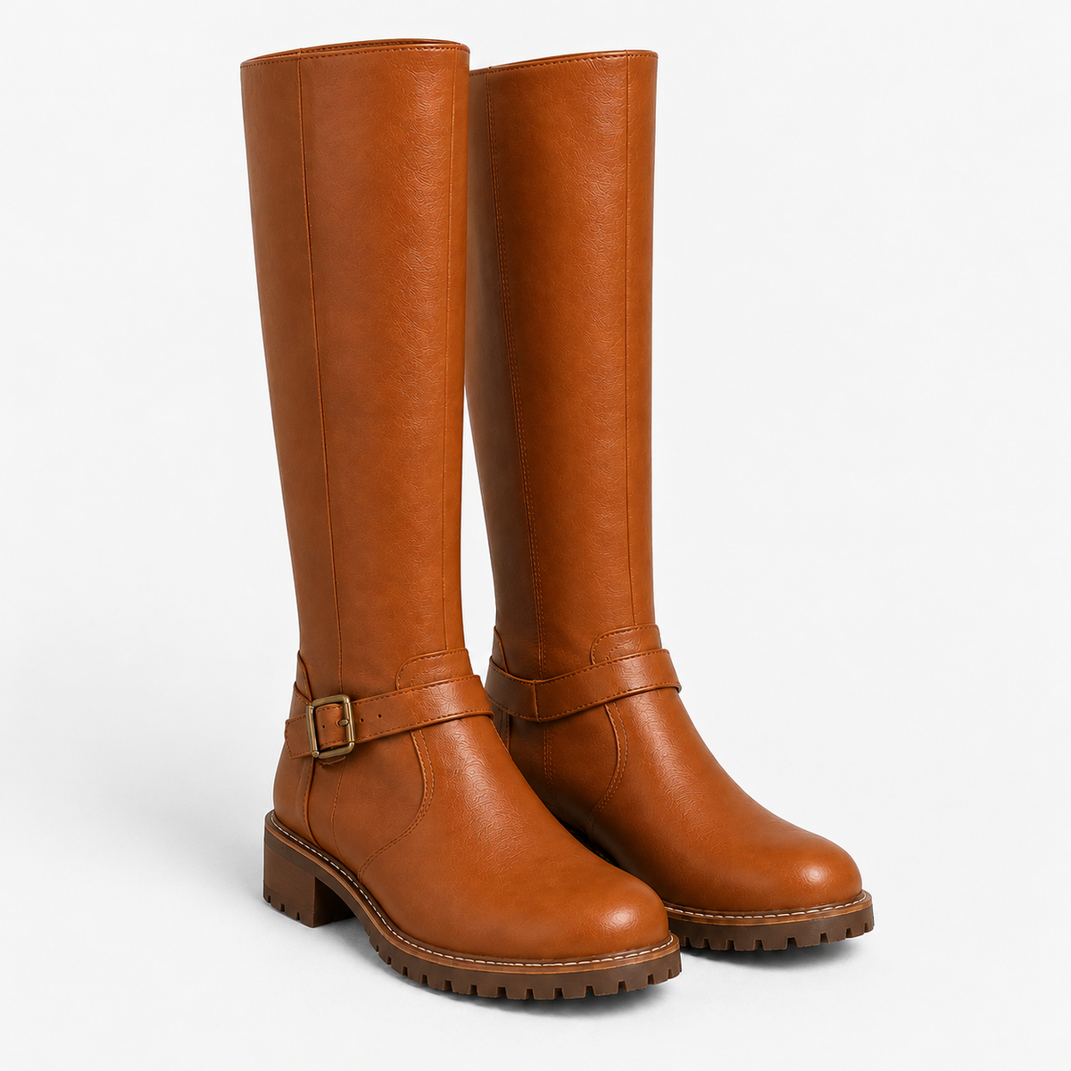 Arianne Comfort Buckle Knee-High Boots — Brown | Emory & Blanc