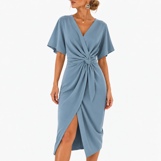 Arielle Soft Draped Midi Dress — Blue | Emory & Blanc