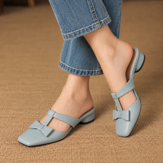 Arlette Comfort Bow-Trim Mules | Emory & Blanc