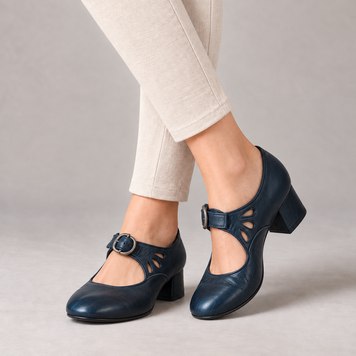 Aubrelle Comfort Buckle Mary Jane Heels — Blue | Emory & Blanc