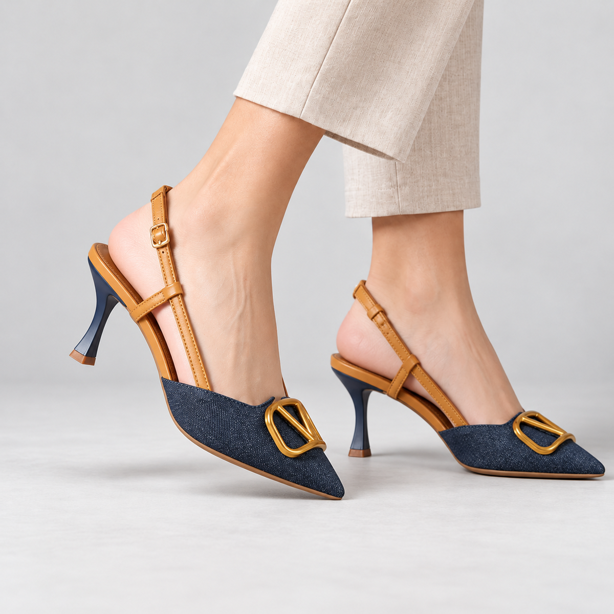 Aubrina Comfort Denim Slingback Heels | Emory & Blanc