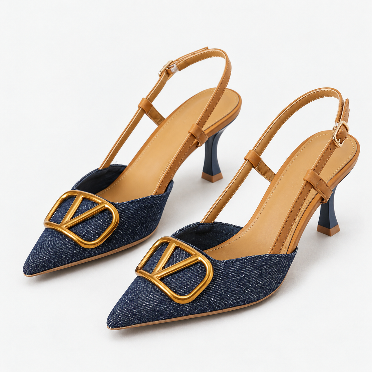 Aubrina Comfort Denim Slingback Heels | Emory & Blanc