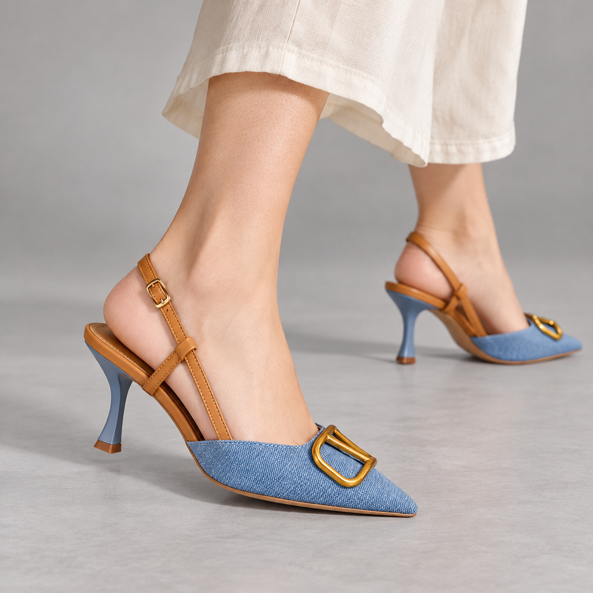 Aubrina Comfort Denim Slingback Heels | Emory & Blanc