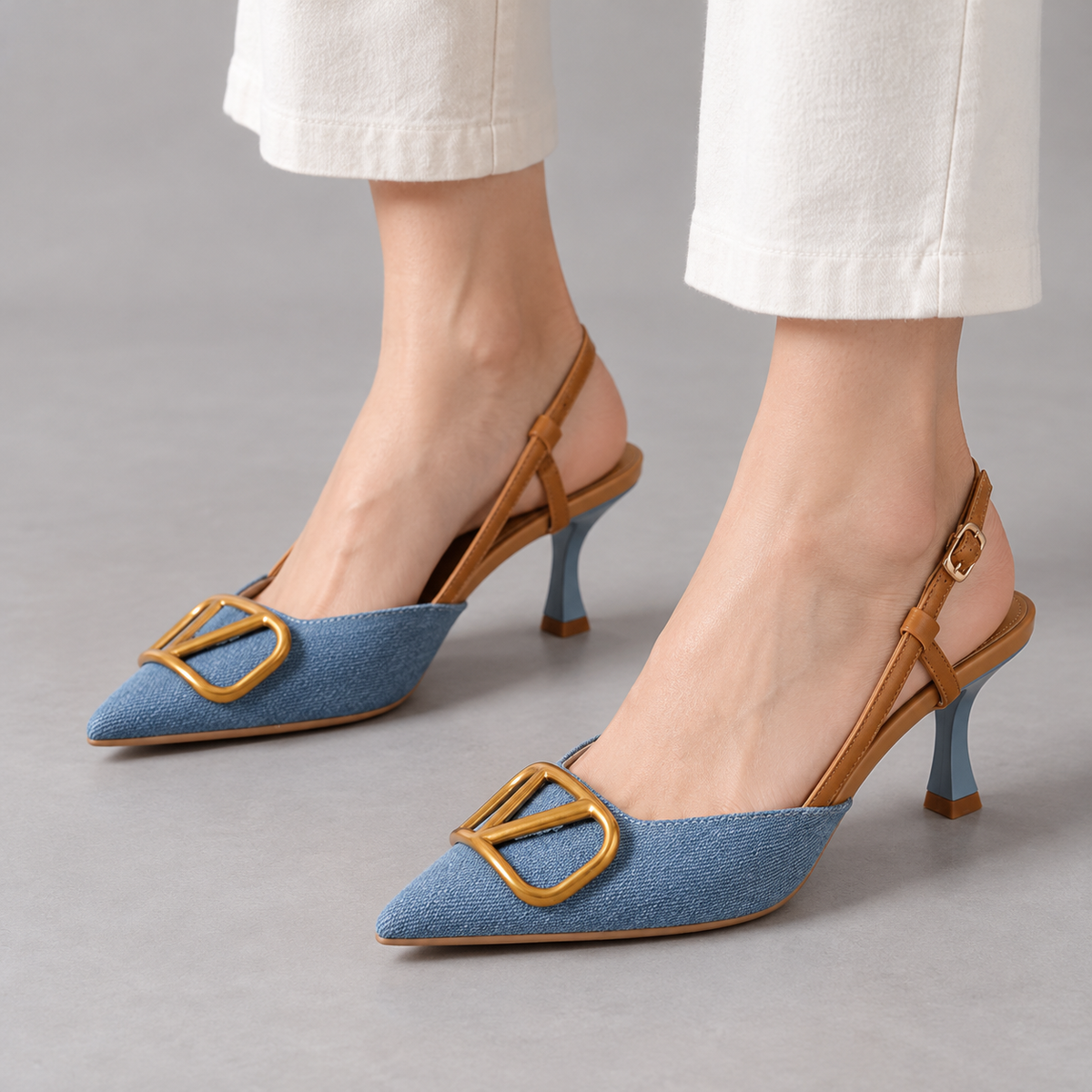 Aubrina Comfort Denim Slingback Heels | Emory & Blanc