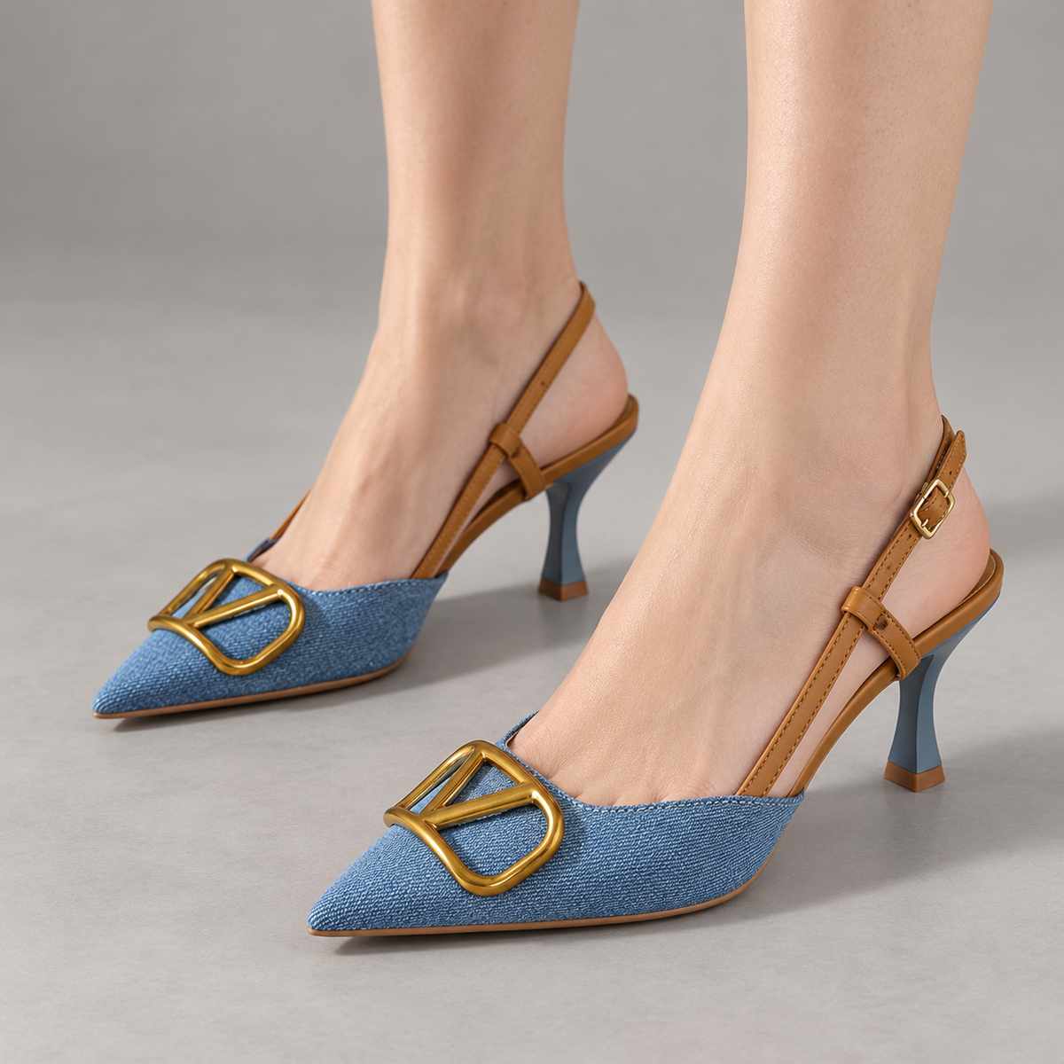 Aubrina Comfort Denim Slingback Heels | Emory & Blanc