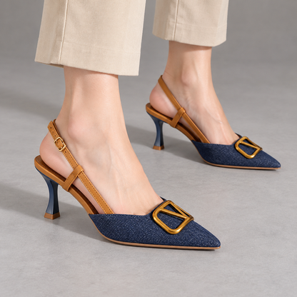 Aubrina Comfort Denim Slingback Heels | Emory & Blanc