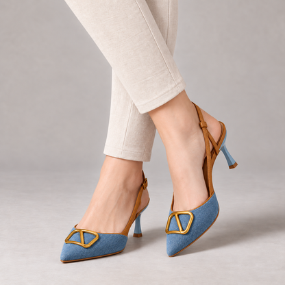 Aubrina Comfort Denim Slingback Heels — Light Blue | Emory & Blanc
