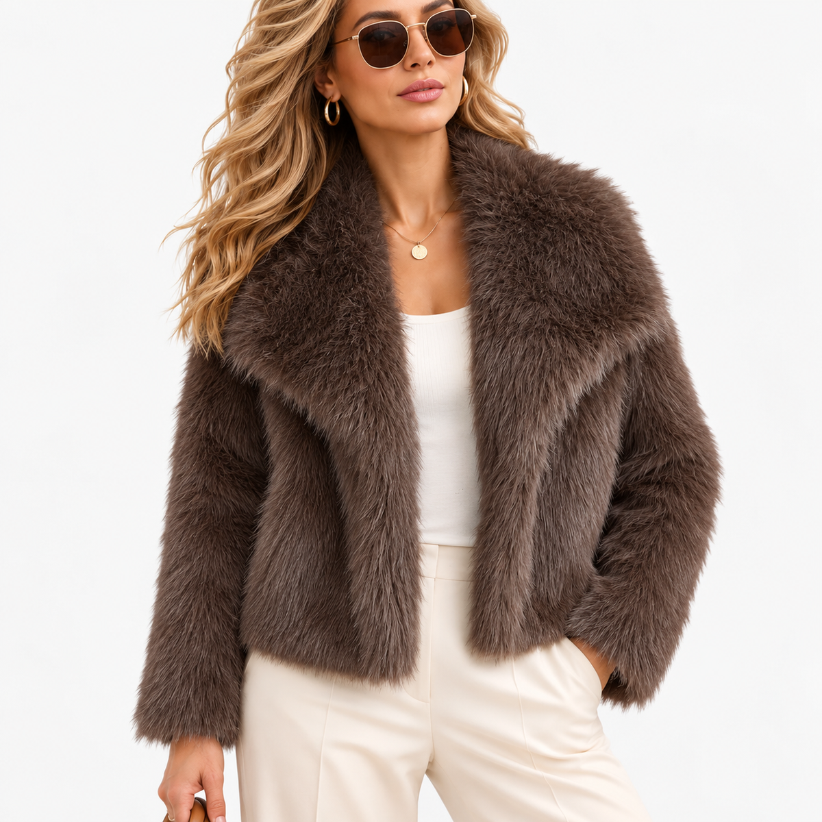 Aurelie Relaxed Fit Plush Lapel Jacket — Brown | Emory & Blanc