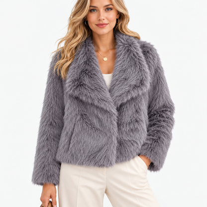 Aurelie Relaxed Fit Plush Lapel Jacket — Gray | Emory & Blanc