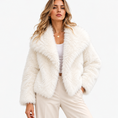 Aurelie Relaxed Fit Plush Lapel Jacket — White | Emory & Blanc