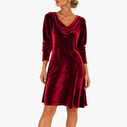 Aurora Comfort Cowl-Neck Long Sleeve Dress — Burgundy | Emory & Blanc