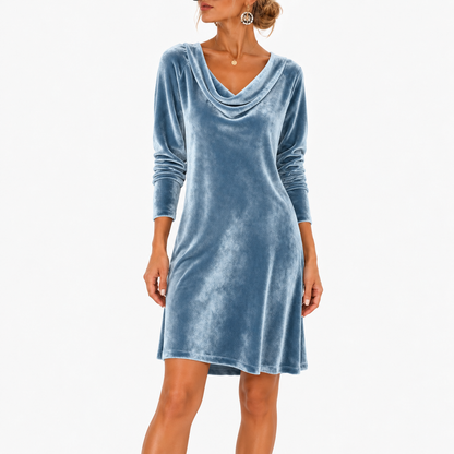 Aurora Comfort Cowl-Neck Long Sleeve Dress — Light Blue | Emory & Blanc