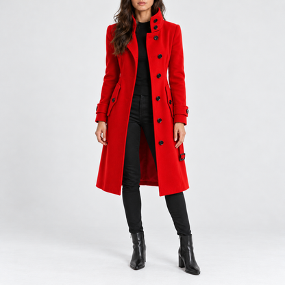 Avalyn Slim Fit Stand Collar Coat — Red | Emory & Blanc