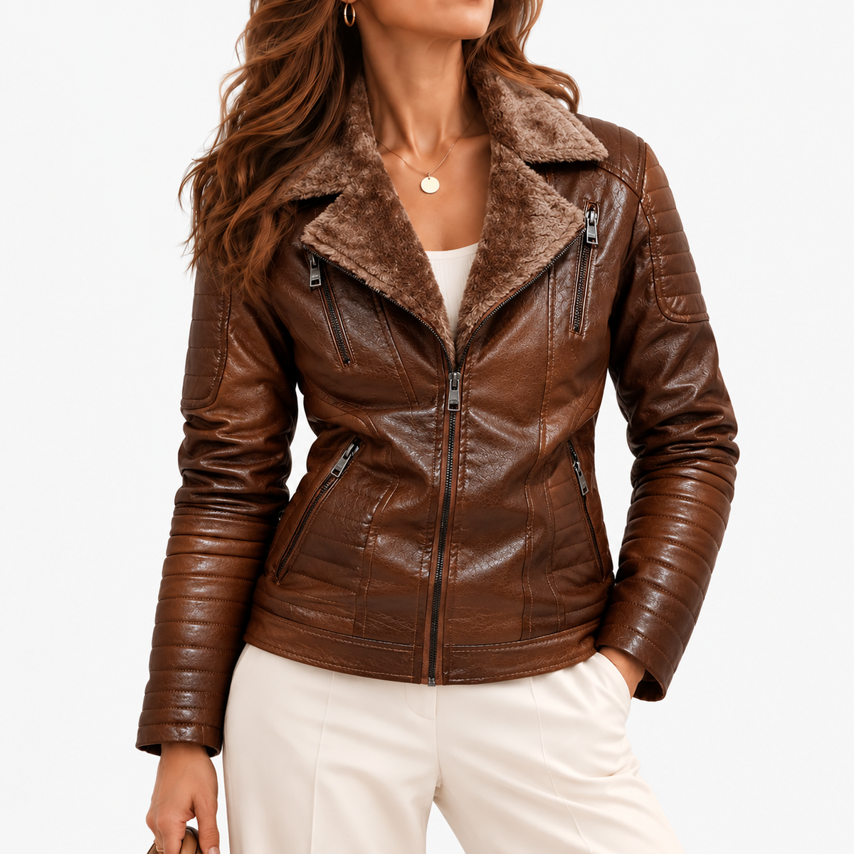 Avril Soft Zip-Front Jacket, Notched Collar — Coffee | Emory & Blanc