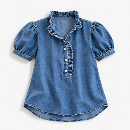 Beatrix Soft Ruffle-Neck Blouse, Puff Sleeve | Emory & Blanc