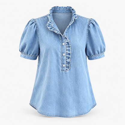 Beatrix Soft Ruffle-Neck Blouse, Puff Sleeve | Emory & Blanc