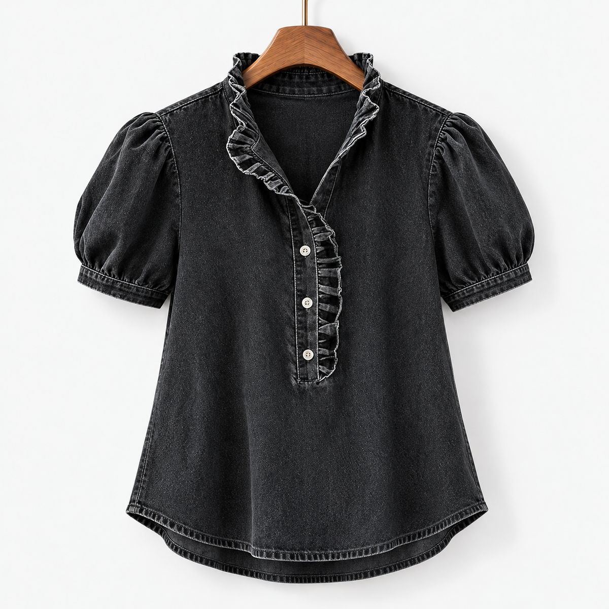 Beatrix Soft Ruffle-Neck Blouse, Puff Sleeve | Emory & Blanc