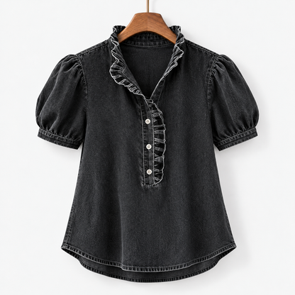 Beatrix Soft Ruffle-Neck Blouse, Puff Sleeve | Emory & Blanc