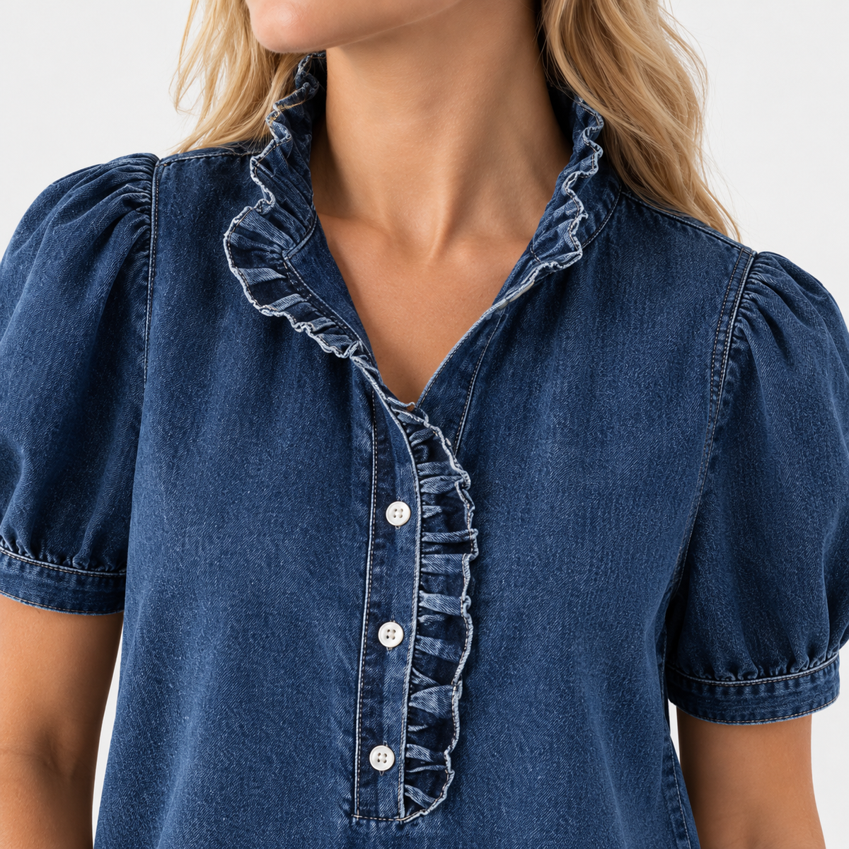Beatrix Soft Ruffle-Neck Blouse, Puff Sleeve | Emory & Blanc