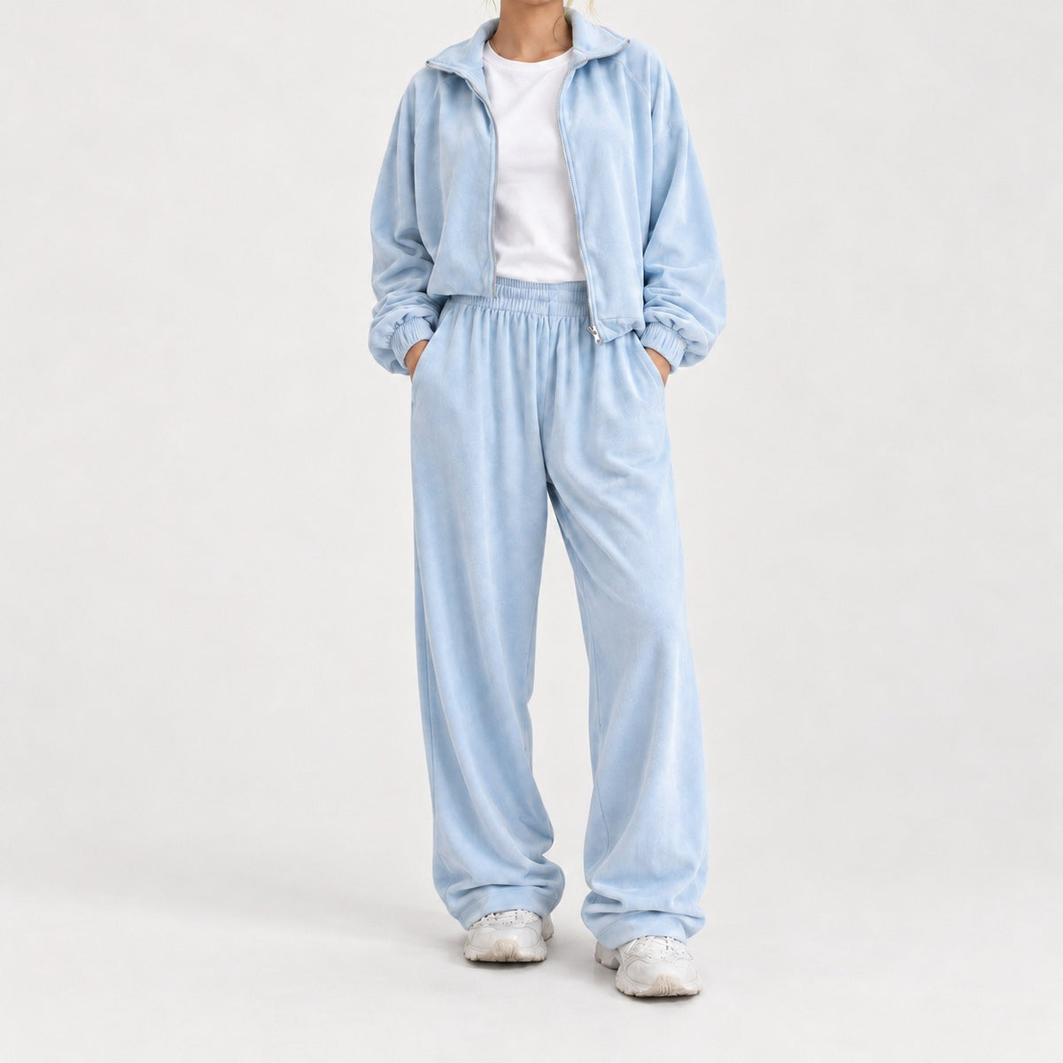 Bettina Relaxed Fit Hooded Zip Set — Sky Blue | Emory & Blanc