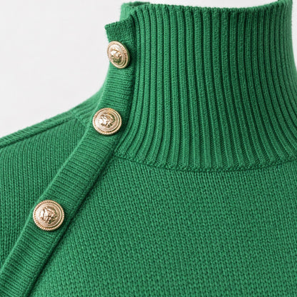 Bianca Asymmetric Button Sweater, Mock Neck | Emory & Blanc