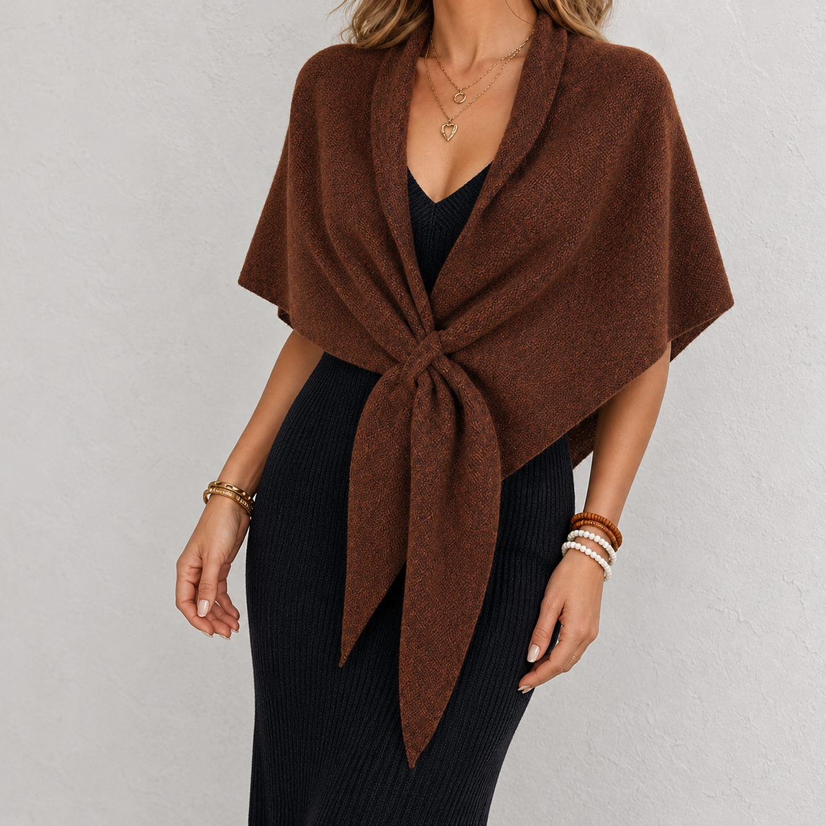 Briony Comfort Shoulder Shawl, Folded Lapels — Caramel | Emory & Blanc