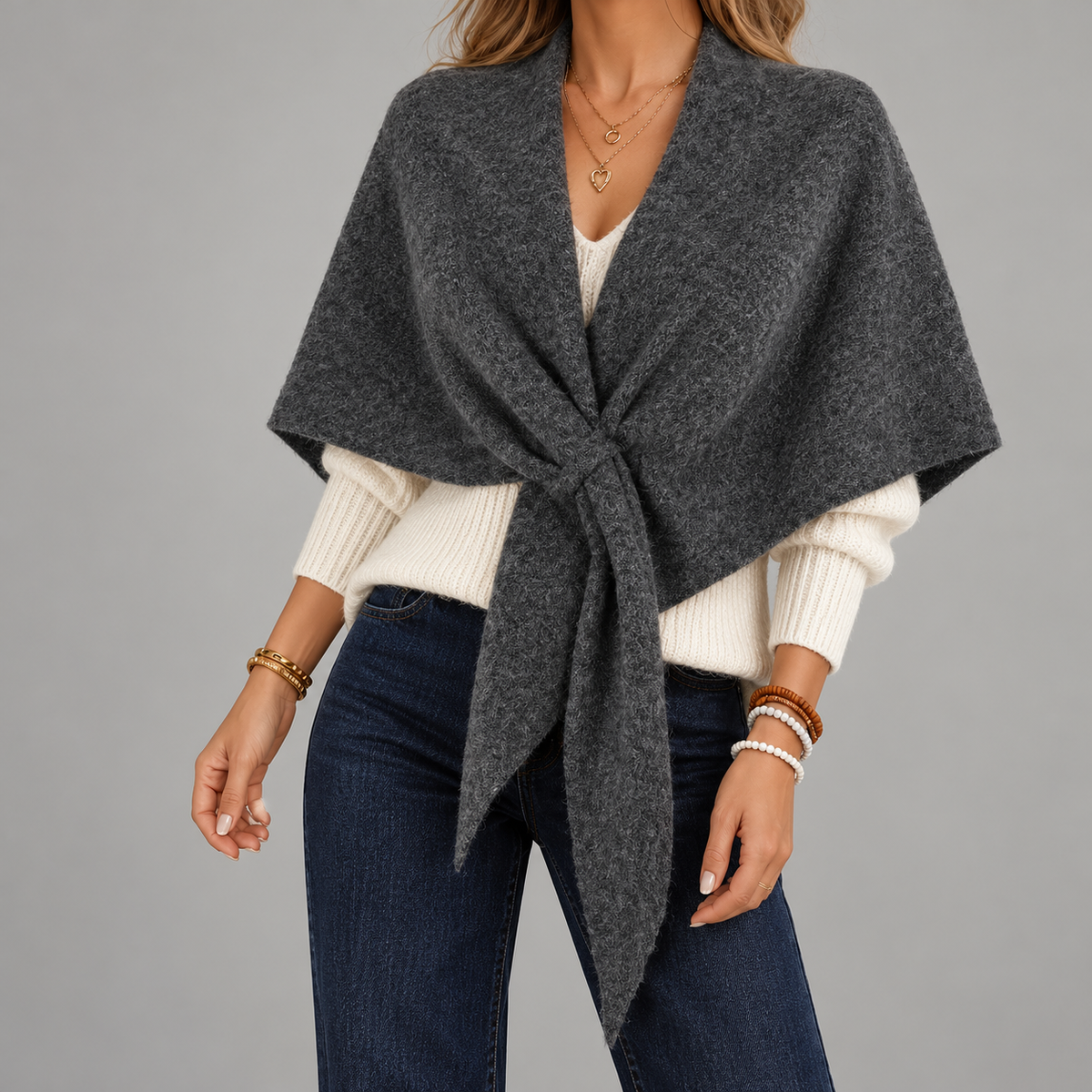 Briony Comfort Shoulder Shawl, Folded Lapels — Dark Gray | Emory & Blanc