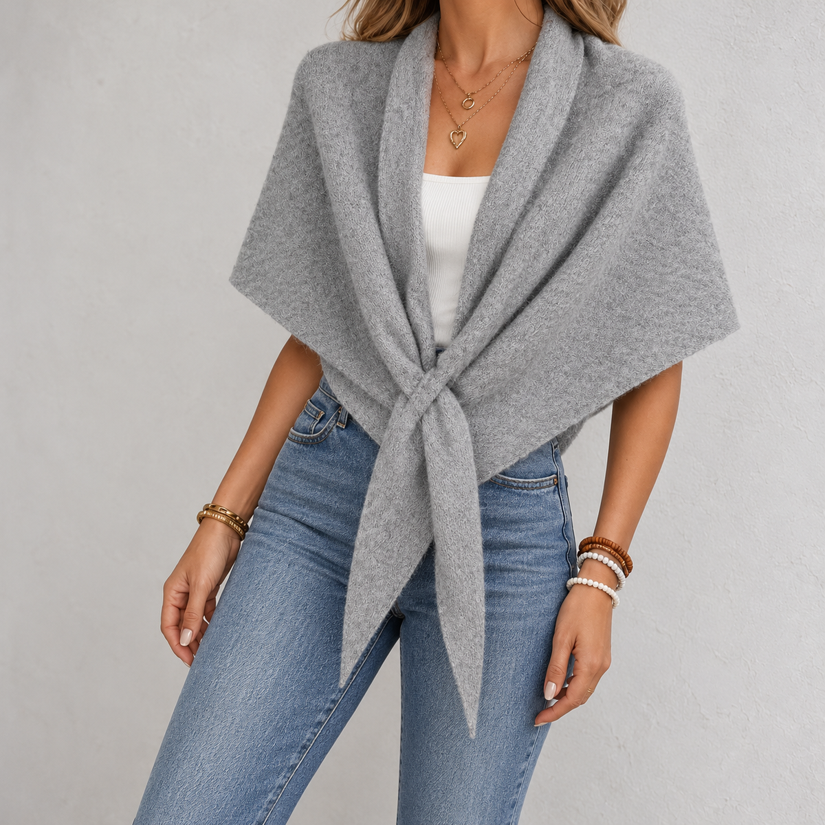 Briony Comfort Shoulder Shawl, Folded Lapels — Light Gray | Emory & Blanc