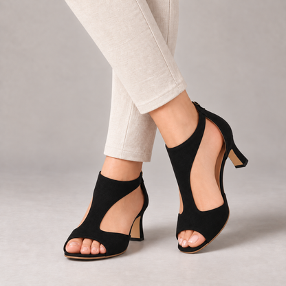 Calla Comfort Open-Toe Heeled Sandals — Black | Emory & Blanc