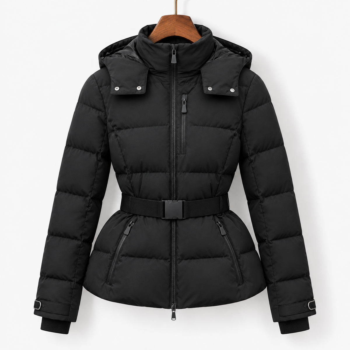 Callista Soft Puffer Jacket, Belted Waist | Emory & Blanc