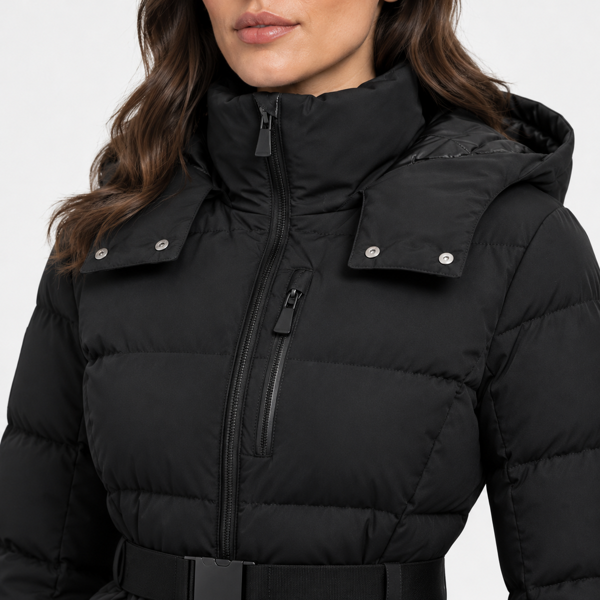Callista Soft Puffer Jacket, Belted Waist | Emory & Blanc
