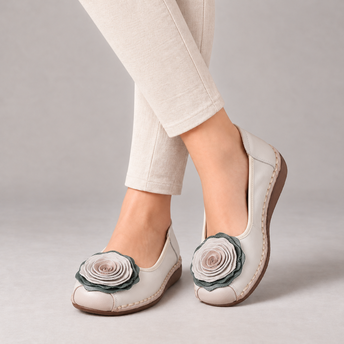 Camellia Cushioned Slip-On Flats — Ivory | Emory & Blanc