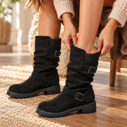 Carina Soft Mid-Calf Boots, Buckle Straps | Emory & Blanc