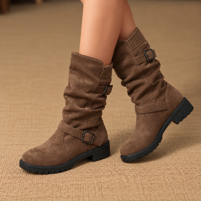 Carina Soft Mid-Calf Boots, Buckle Straps | Emory & Blanc