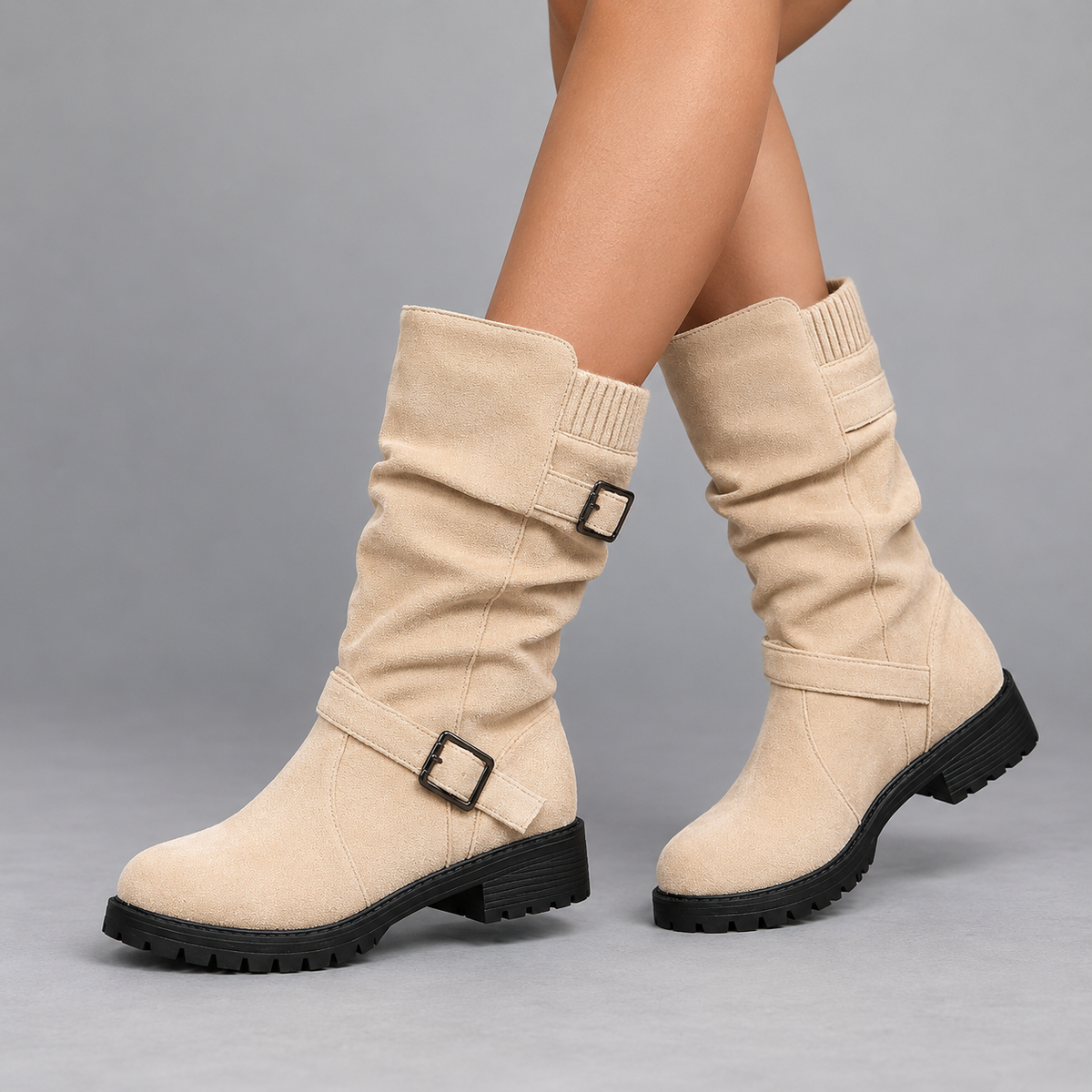 Carina Soft Mid-Calf Boots, Buckle Straps | Emory & Blanc