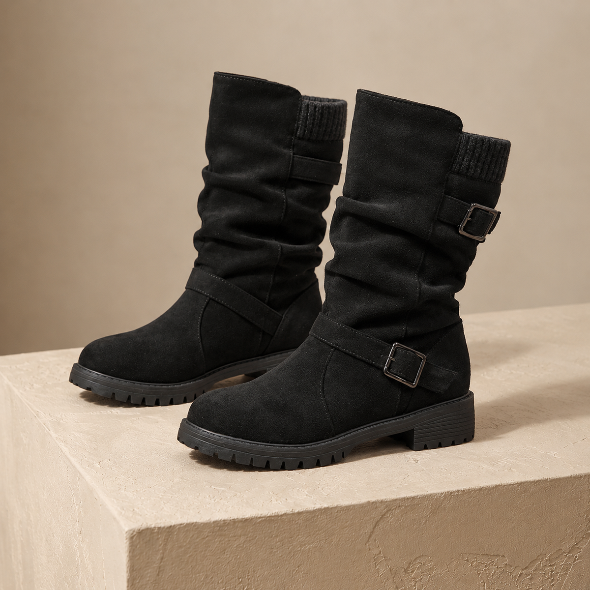 Carina Soft Mid-Calf Boots, Buckle Straps | Emory & Blanc