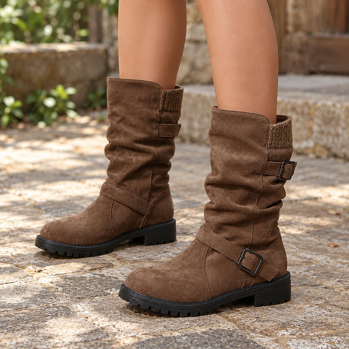 Carina Soft Mid-Calf Boots, Buckle Straps | Emory & Blanc