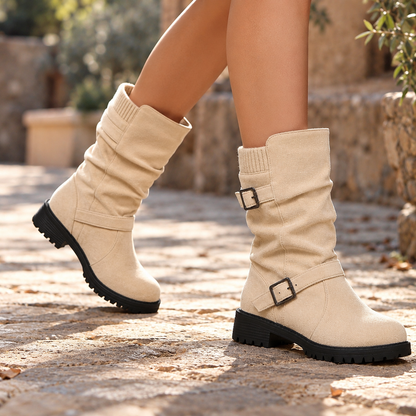 Carina Soft Mid-Calf Boots, Buckle Straps | Emory & Blanc