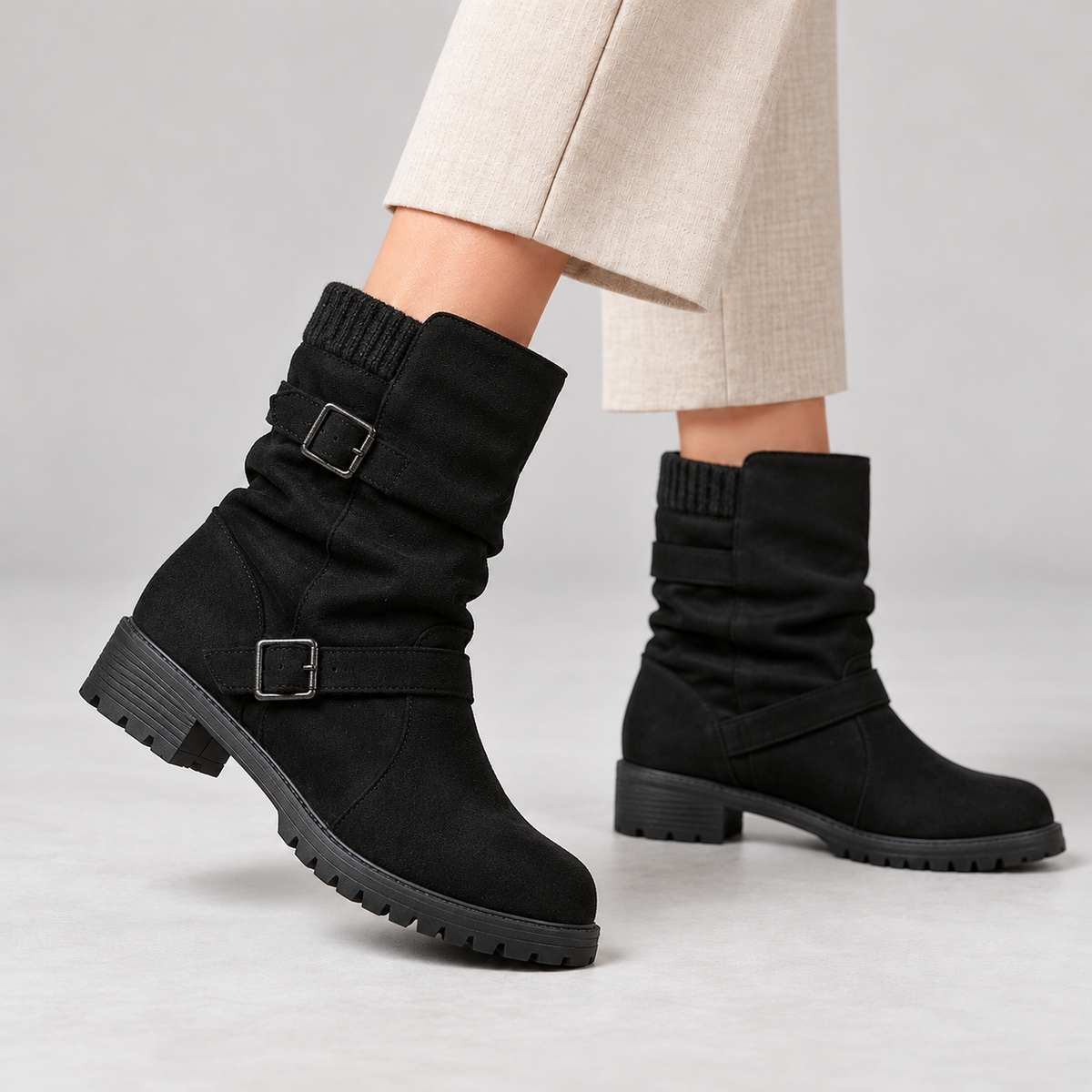 Carina Soft Mid-Calf Boots, Buckle Straps | Emory & Blanc