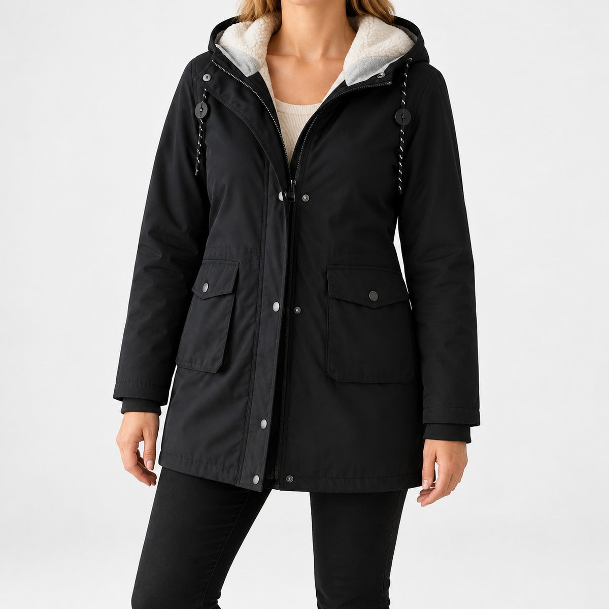 Carmella Cozy Hooded Parka — Black | Emory & Blanc