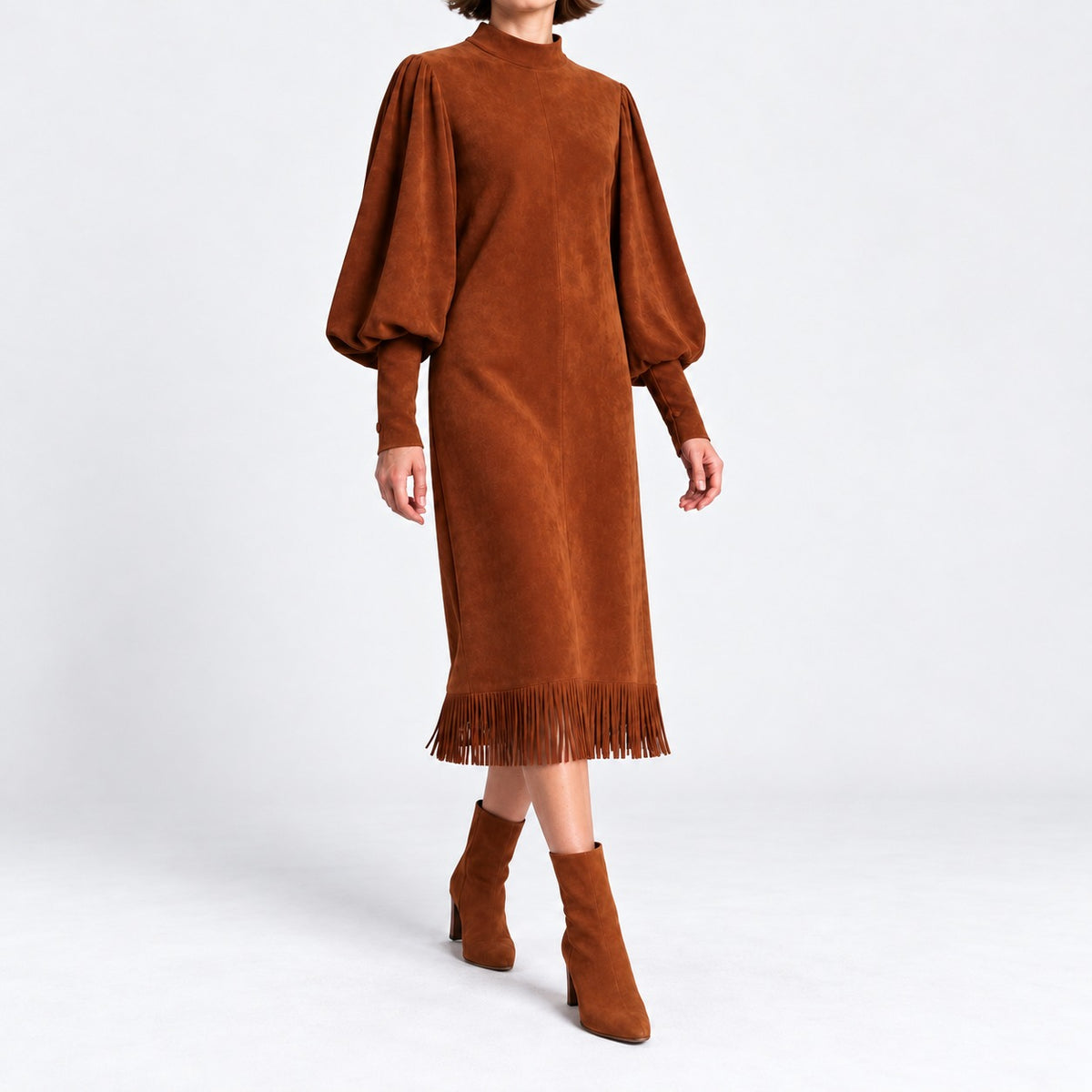 Carmen Breathable Midi Dress, Fringe Hem — Brown | Emory & Blanc