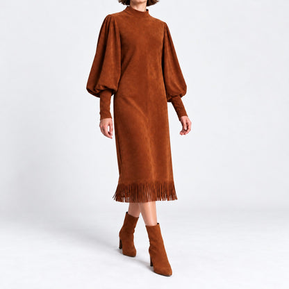 Carmen Breathable Midi Dress, Fringe Hem — Brown | Emory & Blanc