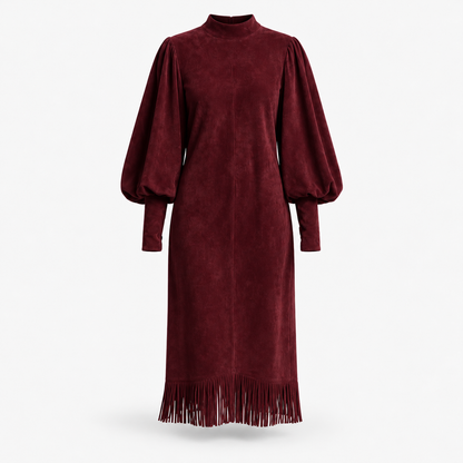 Carmen Breathable Midi Dress, Fringe Hem — Burgundy | Emory & Blanc