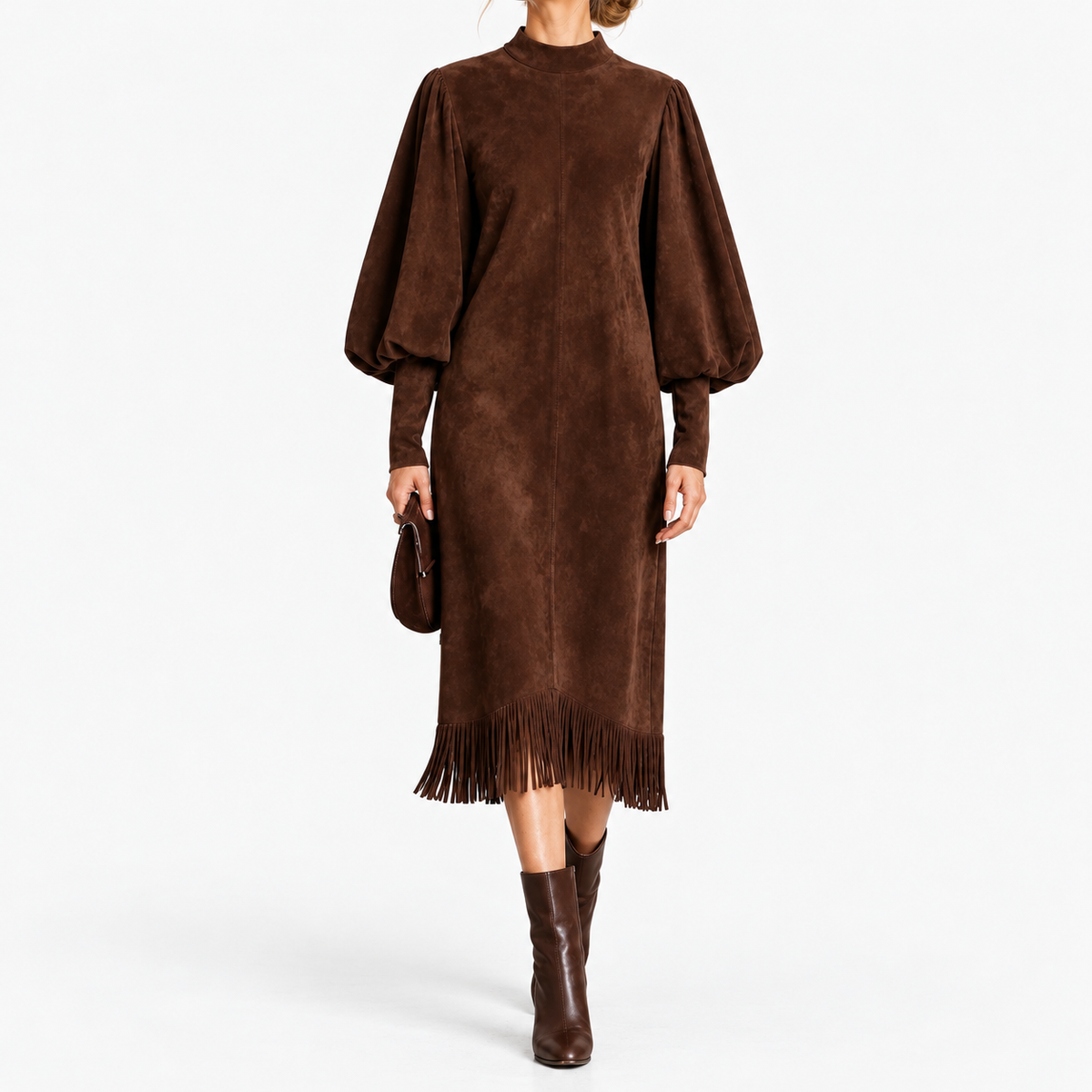 Carmen Breathable Midi Dress, Fringe Hem — Dark Brown | Emory & Blanc