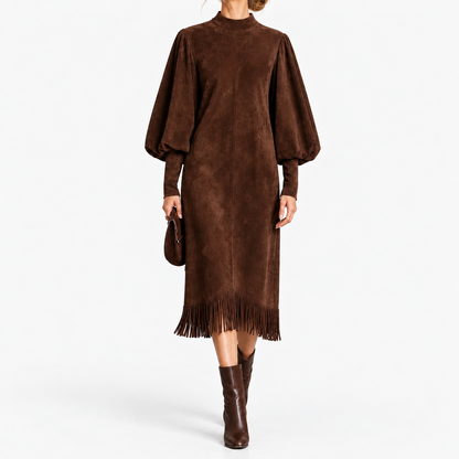 Carmen Breathable Midi Dress, Fringe Hem — Dark Brown | Emory & Blanc