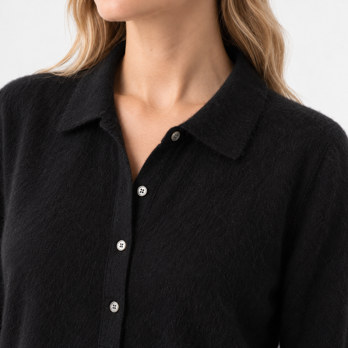 Cecily Soft Shirt-Collar Cardigan, Button Front | Emory & Blanc