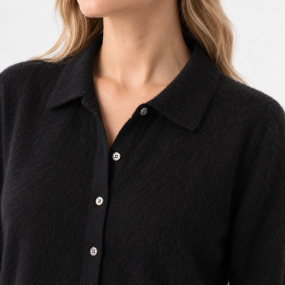 Cecily Soft Shirt-Collar Cardigan, Button Front | Emory & Blanc